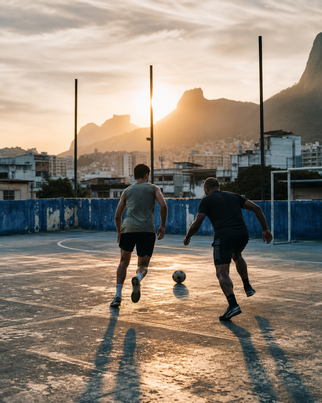 Concept visualization of rooftop football training in Rio de Janeiro